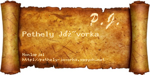 Pethely Jávorka névjegykártya